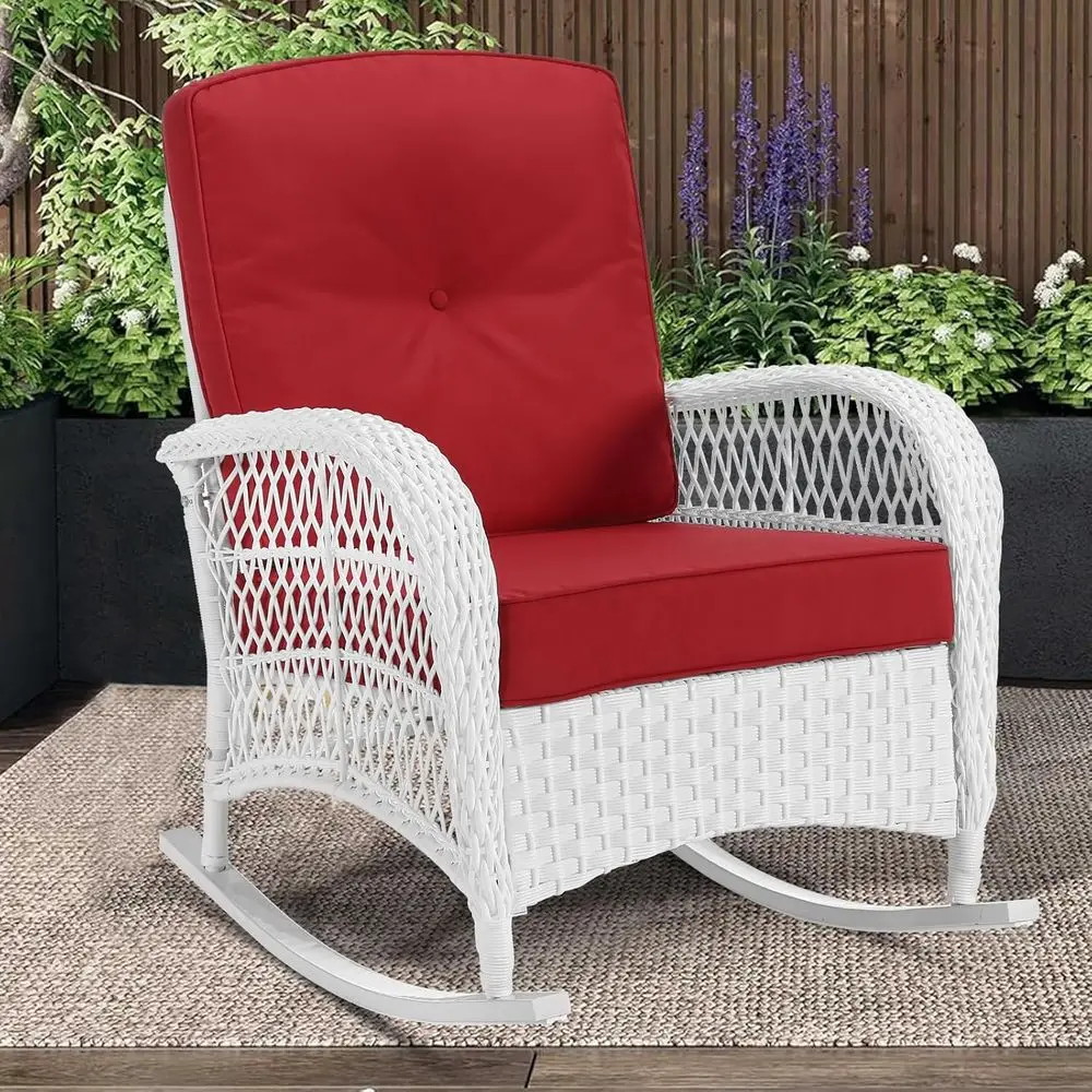 Weather-Resistant Outdoor Wicker Rocking Chairs with Cushions and High Back for Patio, Garden, or Porch in White/Red
Weather-Resistant Outdoor Wicker Rocking Chairs with Cushions and High Back for Patio, Garden, or Porch in White/Red