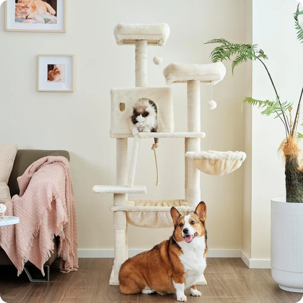 Ouritsu Cat Tree, 56 inch Tall Cat Tower for Large Cat Indoor, Large Condo, 2 Padded Perches, Steel-Framed Hammock, Scratching P
Ouritsu Cat Tree, 56 inch Tall Cat Tower for Large Cat Indoor, Large Condo, 2 Padded Perches, Steel-Framed Hammock, Scratching P