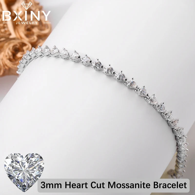 BXINY 3mm Heart Cut Moissanite Tennis Bracelets 100% S925 Silver for Women Engagement Bridal Bangles Jewelry Gifts GRA Certified
BXINY 3mm Heart Cut Moissanite Tennis Bracelets 100% S925 Silver for Women Engagement Bridal Bangles Jewelry Gifts GRA Certified