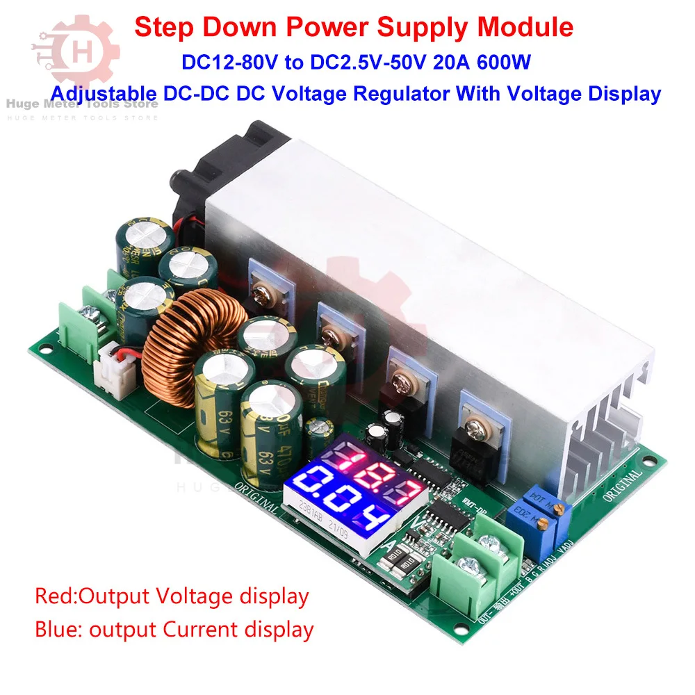 Step Down Power Supply Module DC12-80V to DC2.5V-50V 20A 600W Adjustable DC-DC DC Voltage Regulator With Voltage Display
Step Down Power Supply Module DC12-80V to DC2.5V-50V 20A 600W Adjustable DC-DC DC Voltage Regulator With Voltage Display