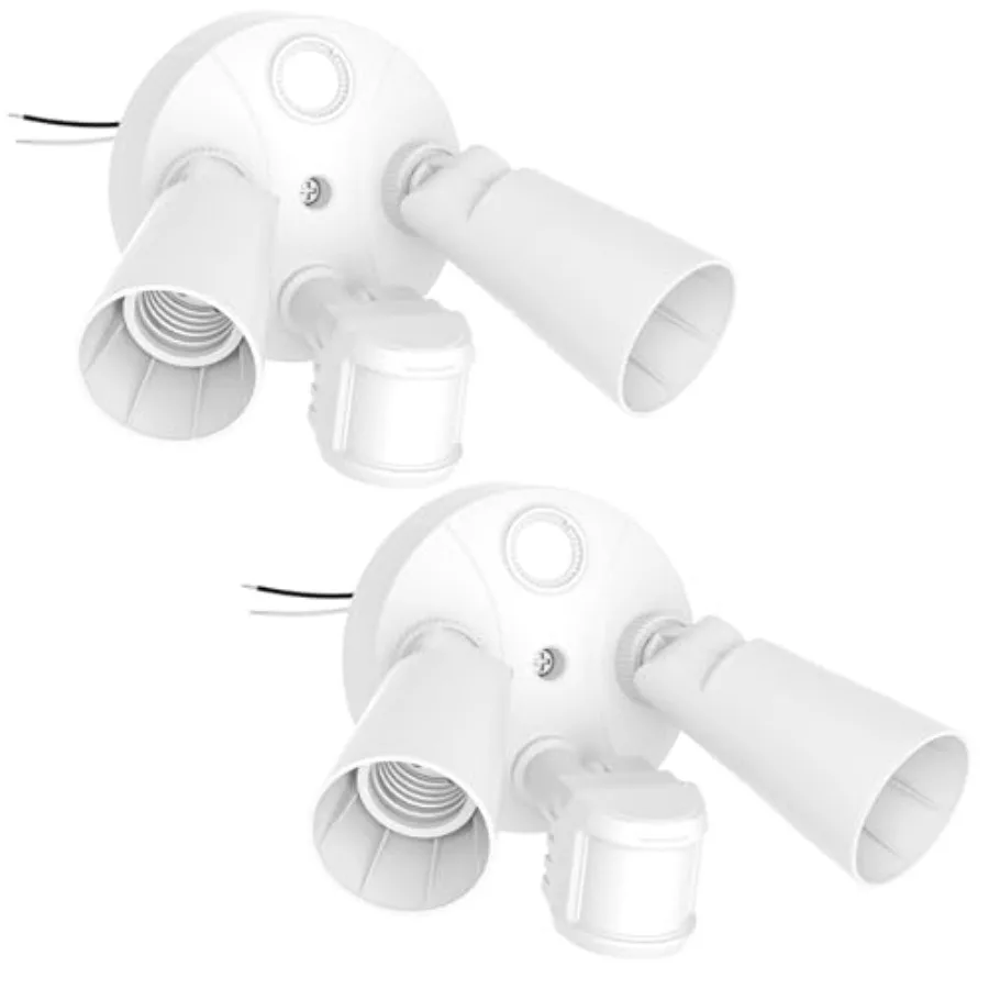 2 Head Motion Sensor Outdoor Lights, Adjustable Twin PAR38 Holder, 2 Pack Hardwired Outdoor Flood Light Fixture 300W Max, Dusk-
2 Head Motion Sensor Outdoor Lights, Adjustable Twin PAR38 Holder, 2 Pack Hardwired Outdoor Flood Light Fixture 300W Max, Dusk-
