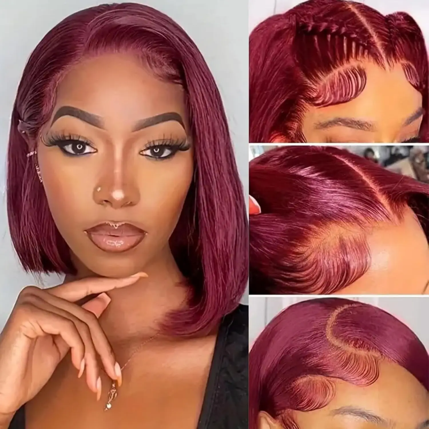 Burgundy Bob Human Hair Wigs 99J Straight Bob 13X4 HD Lace Front Wig Brazilian Human Hair with Baby Hair for Women 180% Density
Burgundy Bob Human Hair Wigs 99J Straight Bob 13X4 HD Lace Front Wig Brazilian Human Hair with Baby Hair for Women 180% Density