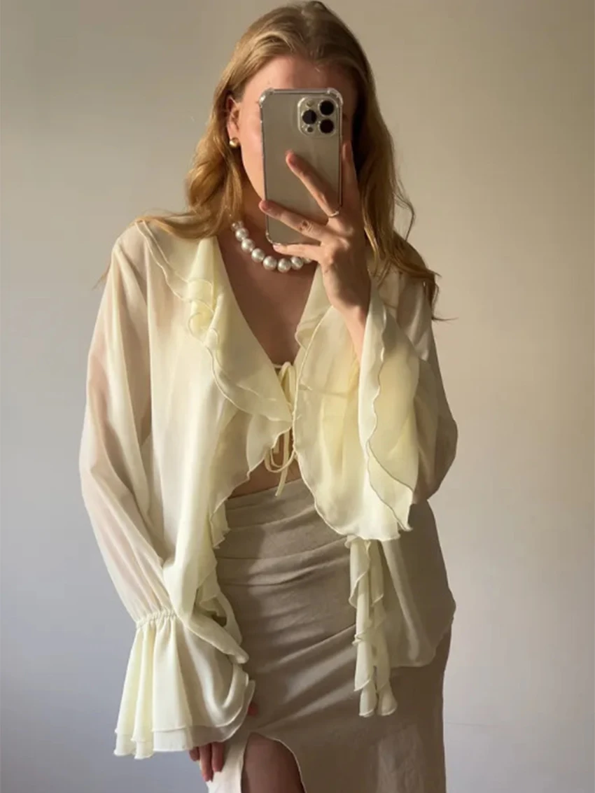Parc Fee Fashion Loose Yellow Women's Shirt Sexy Lapel Long Sleeve Blouse Elegant Classic Classic Ruffles Top Female Clothing
Parc Fee Fashion Loose Yellow Women's Shirt Sexy Lapel Long Sleeve Blouse Elegant Classic Classic Ruffles Top Female Clothing