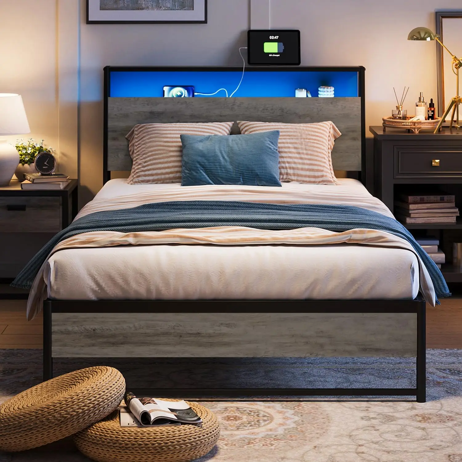 Twin Bed Frame with LED Lights, USB Outlets & Storage - Fast Assembly, Noise Free, No Box Spring Needed
Twin Bed Frame with LED Lights, USB Outlets & Storage - Fast Assembly, Noise Free, No Box Spring Needed