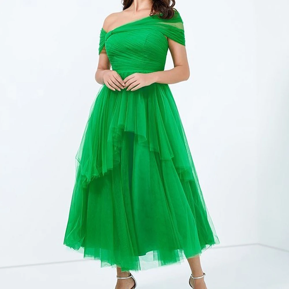 Customized Elegant Off the Shoulder Tulle Green Evening Dress Fashion A-Line Tea Length Short Sleeves Special Occasion Gowns
Customized Elegant Off the Shoulder Tulle Green Evening Dress Fashion A-Line Tea Length Short Sleeves Special Occasion Gowns