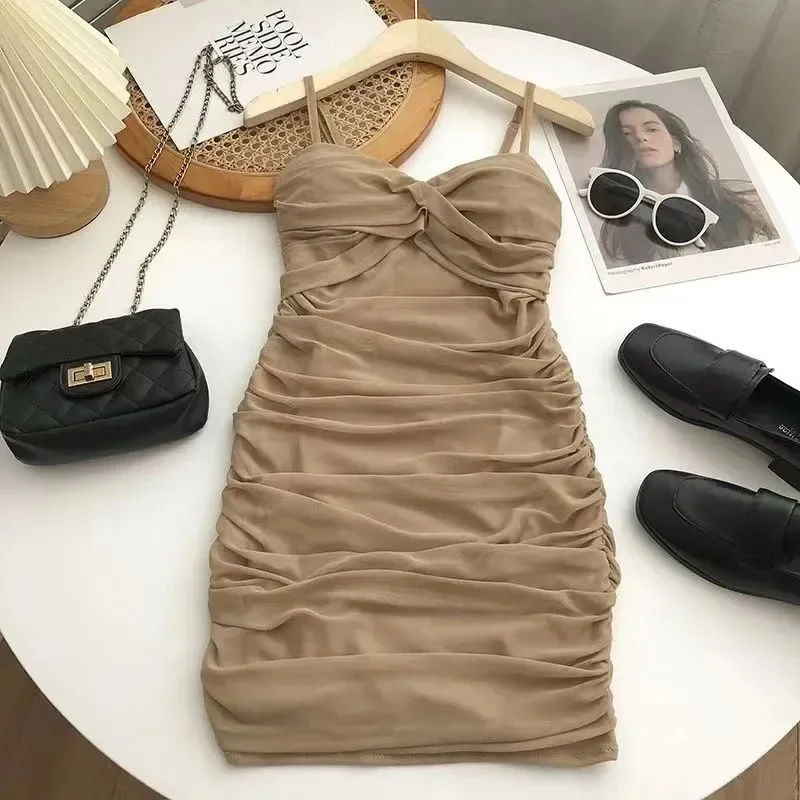 Women's Sexy Pleated Spaghetti Strap Dress Summer Black Bandage Strapless Dresses Woman All-Match Solid Color Mini Dress Ladies
Women's Sexy Pleated Spaghetti Strap Dress Summer Black Bandage Strapless Dresses Woman All-Match Solid Color Mini Dress Ladies