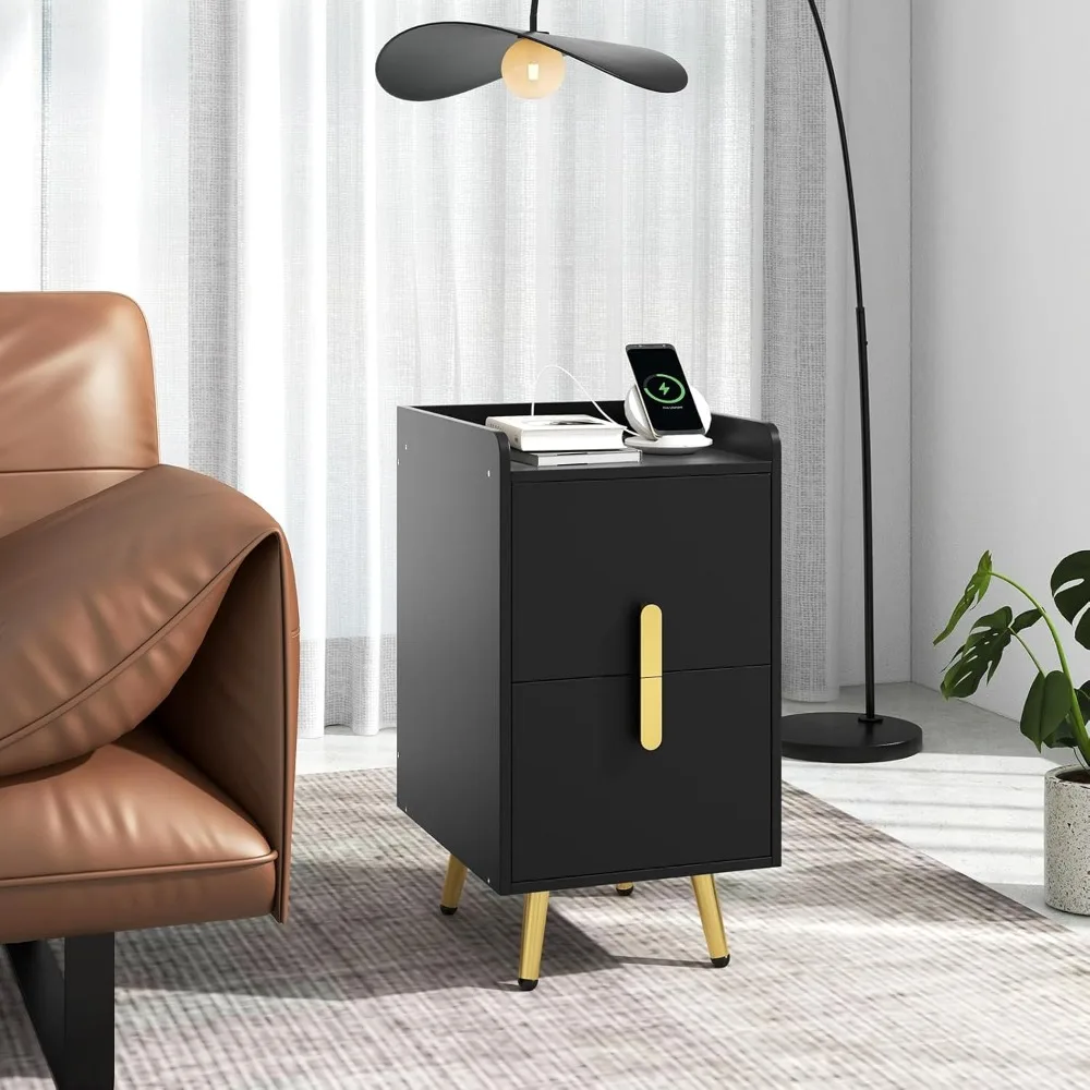 Narrow End Table with 2 Drawers & Metal Gold Legs, Nightstand with Charging Station,Sofa Side Table w/ 2 USB Ports and 3 Outlets
Narrow End Table with 2 Drawers & Metal Gold Legs, Nightstand with Charging Station,Sofa Side Table w/ 2 USB Ports and 3 Outlets