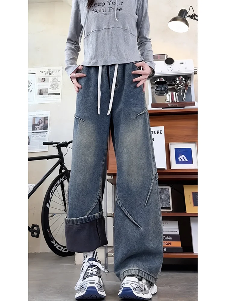 Синие джинсы прямого кроя с подкладкой, повседневные мужские джинсы для осени и зимы, широкие брюки в стиле High Street, рабочая одежда с широкими штанинами
Синие джинсы прямого кроя с подкладкой, повседневные мужские джинсы для осени и зимы, широкие брюки в стиле High Street, рабочая одежда с широкими штанинами