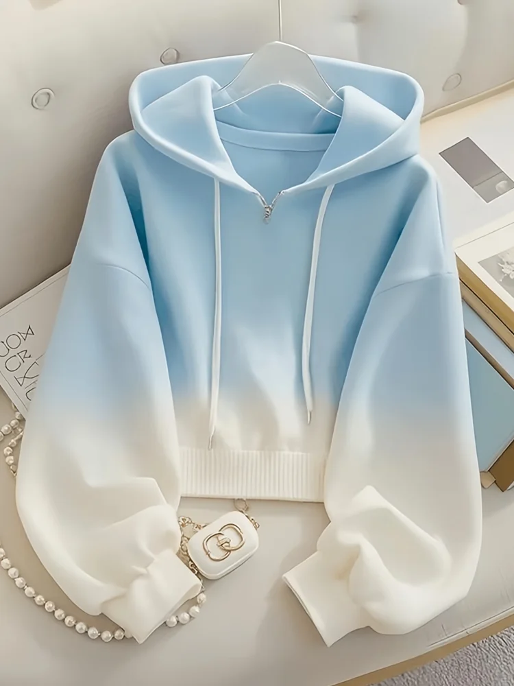 Pure Cotton Gradient Blue Hoodie Belted Casual Outerwear Top Spring Autumn New Style Lazy Fashion Women's Sweatshirt
Pure Cotton Gradient Blue Hoodie Belted Casual Outerwear Top Spring Autumn New Style Lazy Fashion Women's Sweatshirt