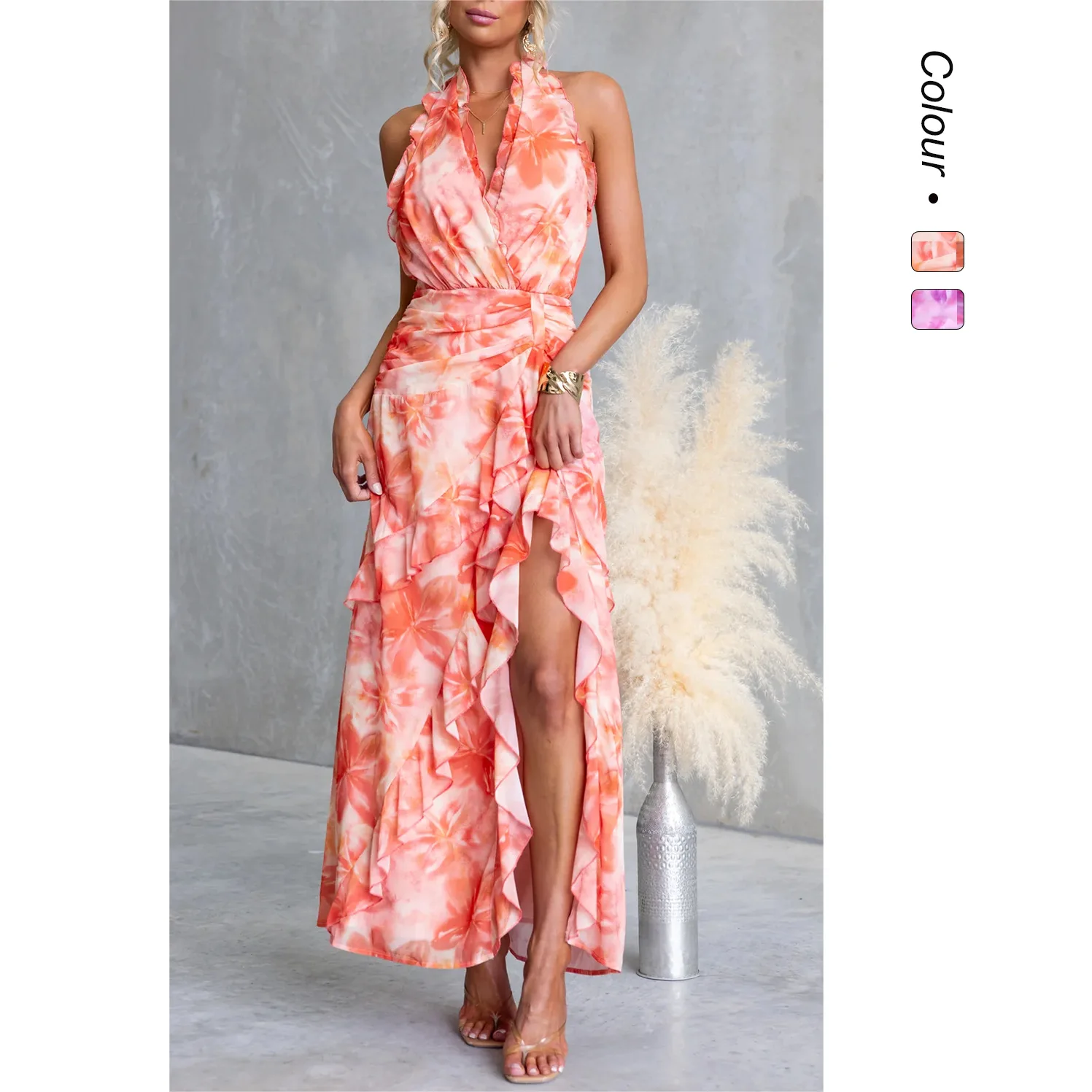 2026 Edition Printed Sexy V-neck Backless Halter Neck Fashion Ruffle Dress 68840 Summer Long Dress Elegant Robe Boho Femme
2026 Edition Printed Sexy V-neck Backless Halter Neck Fashion Ruffle Dress 68840 Summer Long Dress Elegant Robe Boho Femme