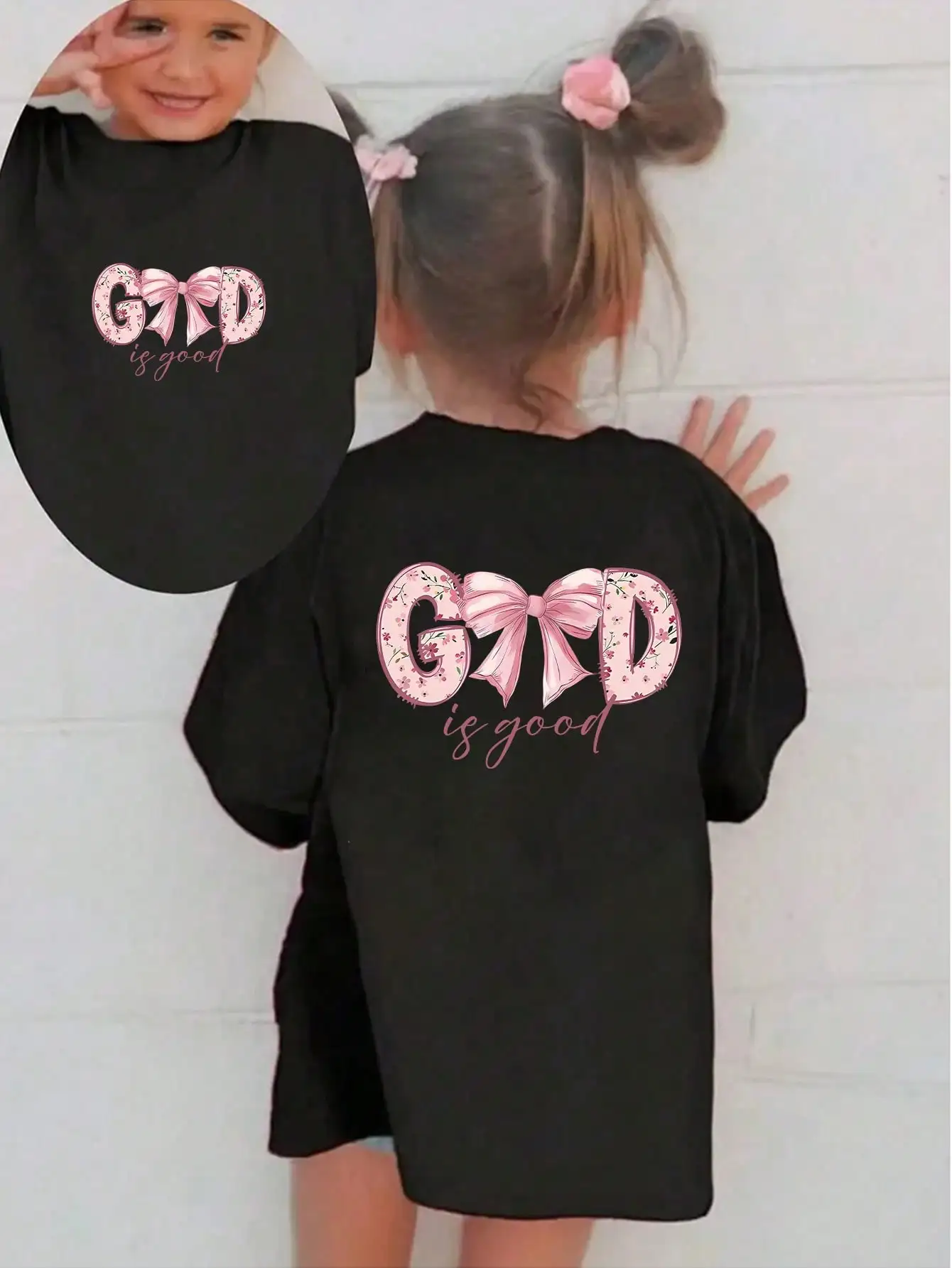 Black Kids Graphic Tee with Floral Bow Print, Loose Fit Summer T-Shirt
Black Kids Graphic Tee with Floral Bow Print, Loose Fit Summer T-Shirt