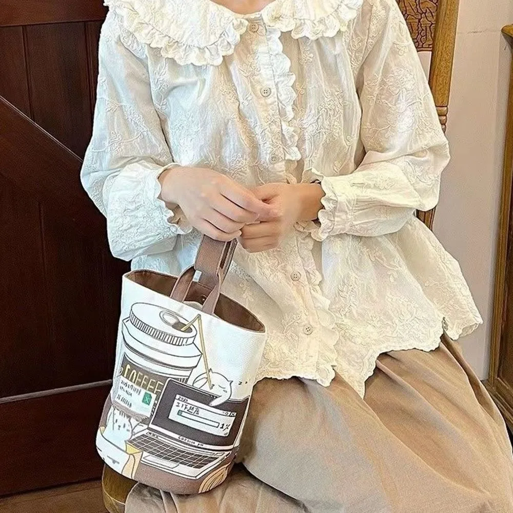 Large Capacity Cartoon Coffee Cat Bucket Bag Canvas Handbag Korean Style Mummy Bag Tote Bag Shopping Bags Lunch Bag Girls
Large Capacity Cartoon Coffee Cat Bucket Bag Canvas Handbag Korean Style Mummy Bag Tote Bag Shopping Bags Lunch Bag Girls