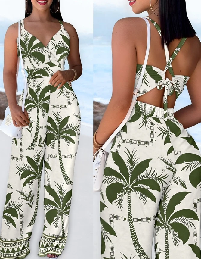 Vacation Jumpsuits Woman Summer New Floral Print V Neck Spaghetti Strap Jumpsuit Womens Casual Back Tied Detail Vacation Romper
Vacation Jumpsuits Woman Summer New Floral Print V Neck Spaghetti Strap Jumpsuit Womens Casual Back Tied Detail Vacation Romper