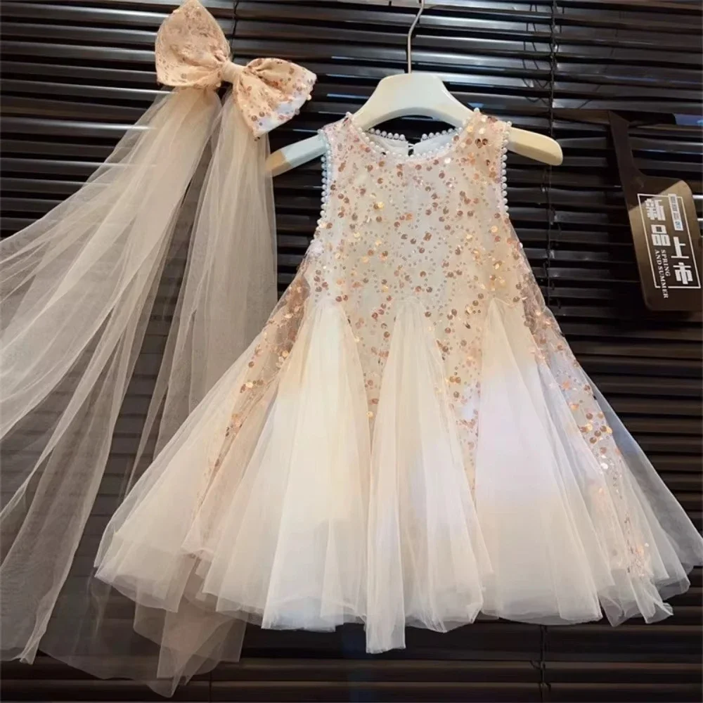 Summer Korean Version Girls Sequined Sleeveless Dress Patchwork Mesh Princess Dresses Wedding Party Kids Clothes+Bow 2-7 Years
Summer Korean Version Girls Sequined Sleeveless Dress Patchwork Mesh Princess Dresses Wedding Party Kids Clothes+Bow 2-7 Years