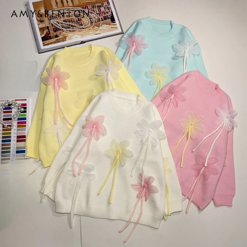 2024 Autumn New Heavy Industry Three-dimensional Flower Top Knitwear Women's Crew Neck Design Sense Long Sleeves Knitted Sweater
2024 Autumn New Heavy Industry Three-dimensional Flower Top Knitwear Women's Crew Neck Design Sense Long Sleeves Knitted Sweater