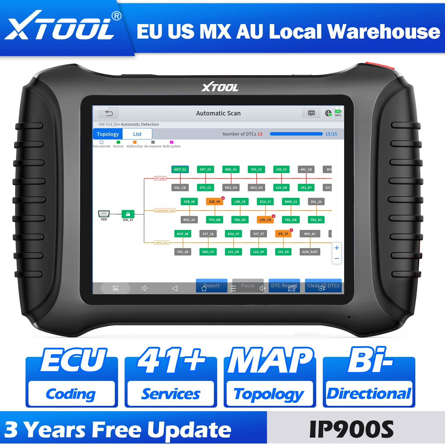 XTOOL IP900S ECU Coding Car Diagnostic Tools Automotive Scanner Auto Key Programming Tool Topology Map 41 Reset CAN FD DOIP FCA
XTOOL IP900S ECU Coding Car Diagnostic Tools Automotive Scanner Auto Key Programming Tool Topology Map 41 Reset CAN FD DOIP FCA