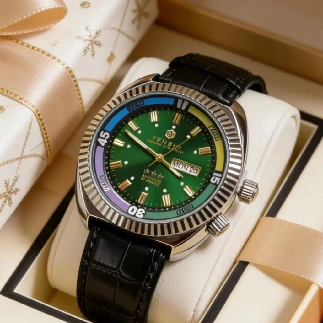 Luxury Men's Quartz Watch - Colorful Bezel, Calendar Window, Leather Strap, Stainless Steel Case, Fluorescent Hands, Waterproof, High-End Luxury Fashion, Business Casual, Versatile, Stylish Men's Watch, European and American Style, Punk Style Watch, Perfe
Luxury Men's Quartz Watch - Colorful Bezel, Calendar Window, Leather Strap, Stainless Steel Case, Fluorescent Hands, Waterproof, High-End Luxury Fashion, Business Casual, Versatile, Stylish Men's Watch, European and American Style, Punk Style Watch, Perfe