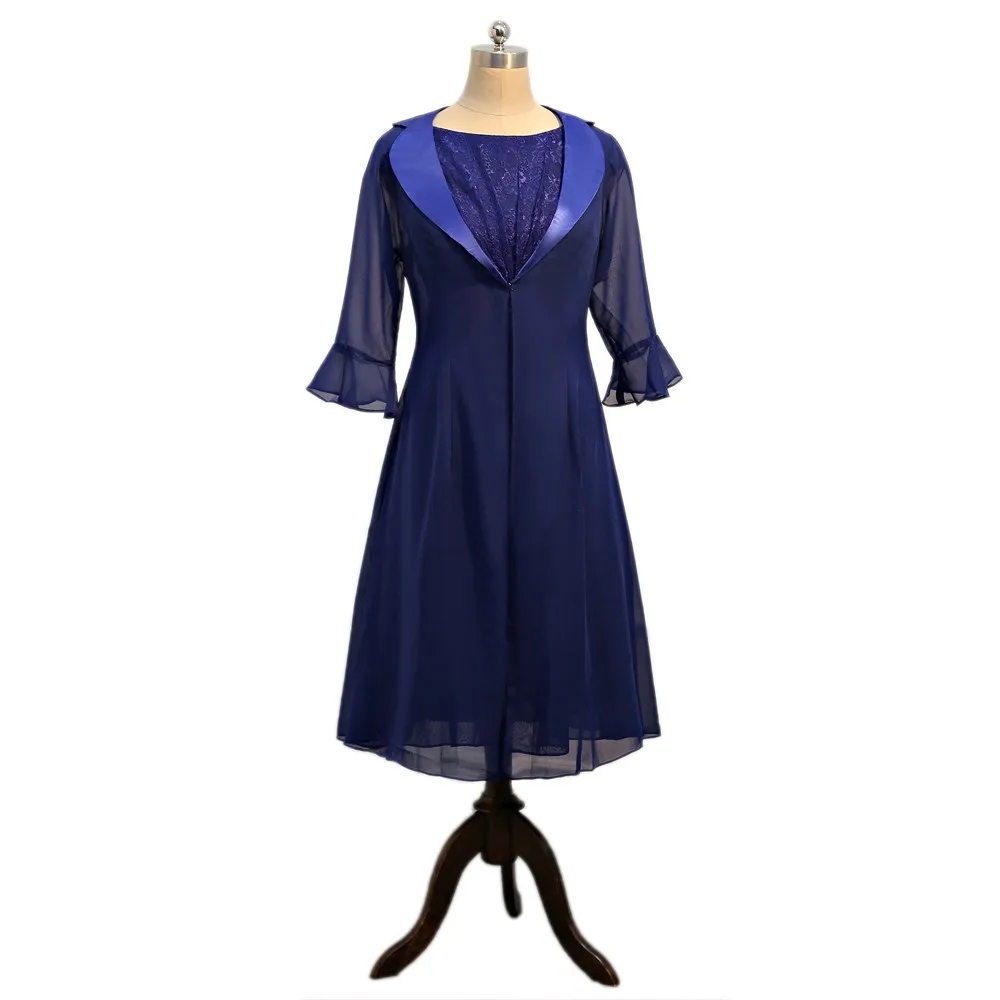 Navy Blue Mother Of The Bride Dresses A-line Tea Length Chiffon Lace With Jacket Short Groom Mother Dresses For Wedding
Navy Blue Mother Of The Bride Dresses A-line Tea Length Chiffon Lace With Jacket Short Groom Mother Dresses For Wedding