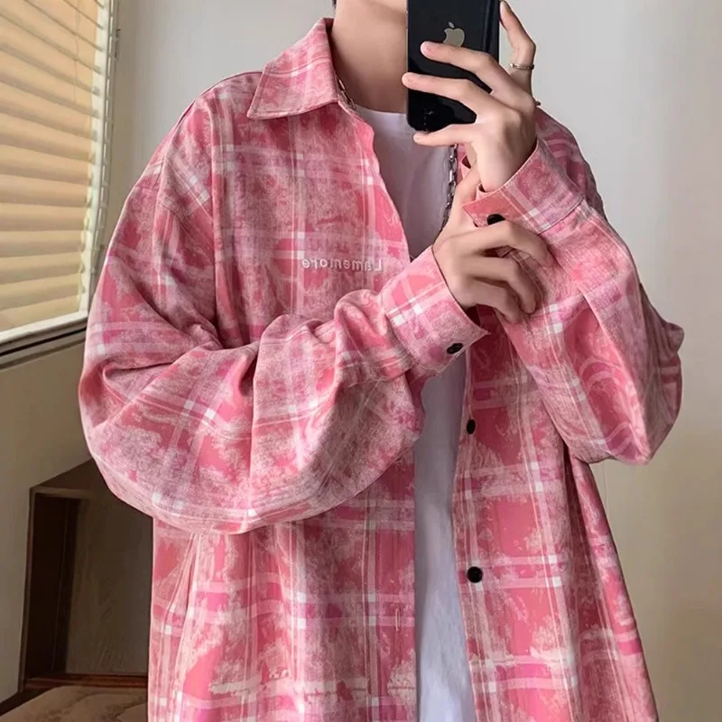 Pink Checkered, Niche Long-sleeved Shirt for Men Autumn Tie-dyed Embroidered Trendy Shirt American High Street School Style Coat
Pink Checkered, Niche Long-sleeved Shirt for Men Autumn Tie-dyed Embroidered Trendy Shirt American High Street School Style Coat