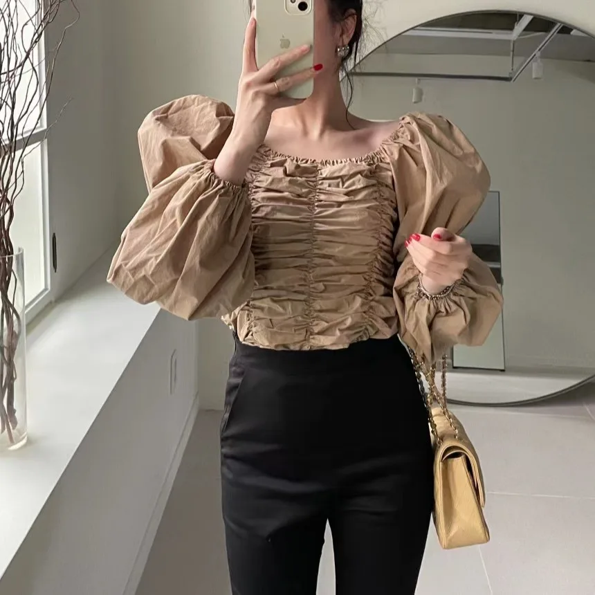 Spring 2026 Chic Women's Slim Fit irt with Bubble Sves And oulder Bared Pleats Versatile Sli Slimming Effectiven
Spring 2026 Chic Women's Slim Fit irt with Bubble Sves And oulder Bared Pleats Versatile Sli Slimming Effectiven