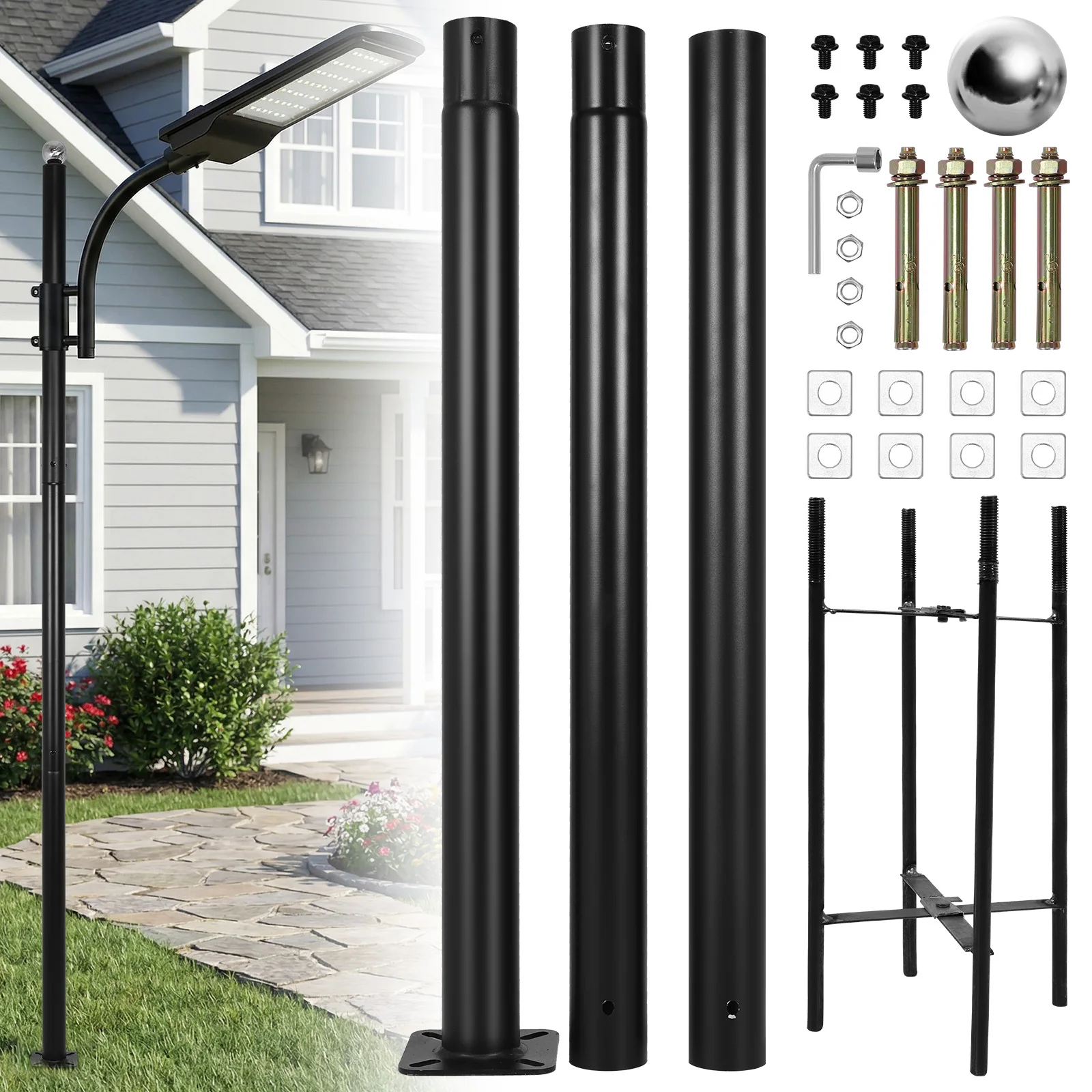 10Ft Tall Courtyard Light Pole with Rebar Cage Base Heavy Duty Street Lamp Post Weather-Resistant for Street/Parking Lots/Park
10Ft Tall Courtyard Light Pole with Rebar Cage Base Heavy Duty Street Lamp Post Weather-Resistant for Street/Parking Lots/Park