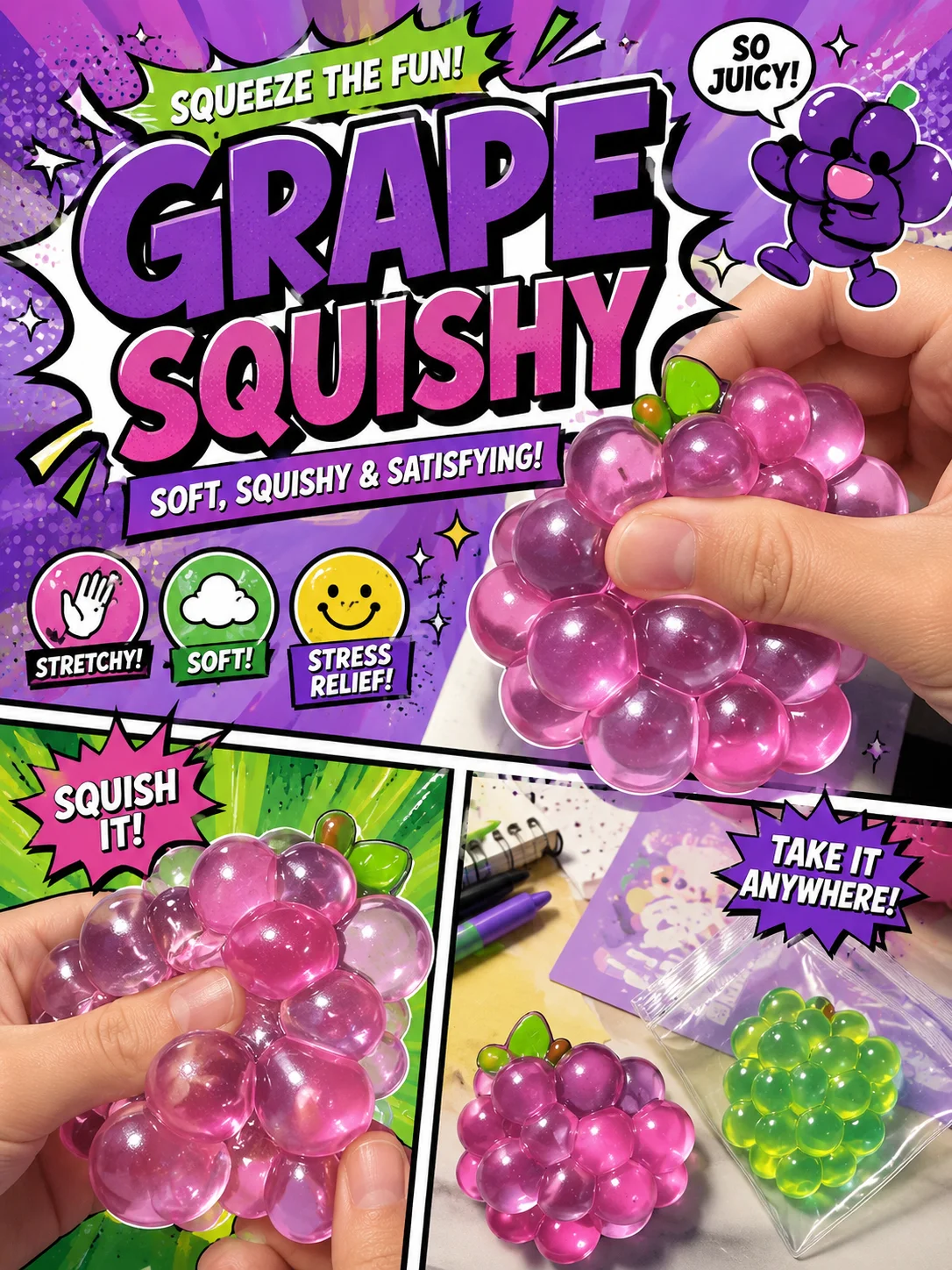 Squishy Fruit Grapes Fidget Toy Squeeze Stress Relief Hand Toy Anti-Anxiety Fruit Stretchy Slow Rising Toy Creative Sensory Toy
Squishy Fruit Grapes Fidget Toy Squeeze Stress Relief Hand Toy Anti-Anxiety Fruit Stretchy Slow Rising Toy Creative Sensory Toy