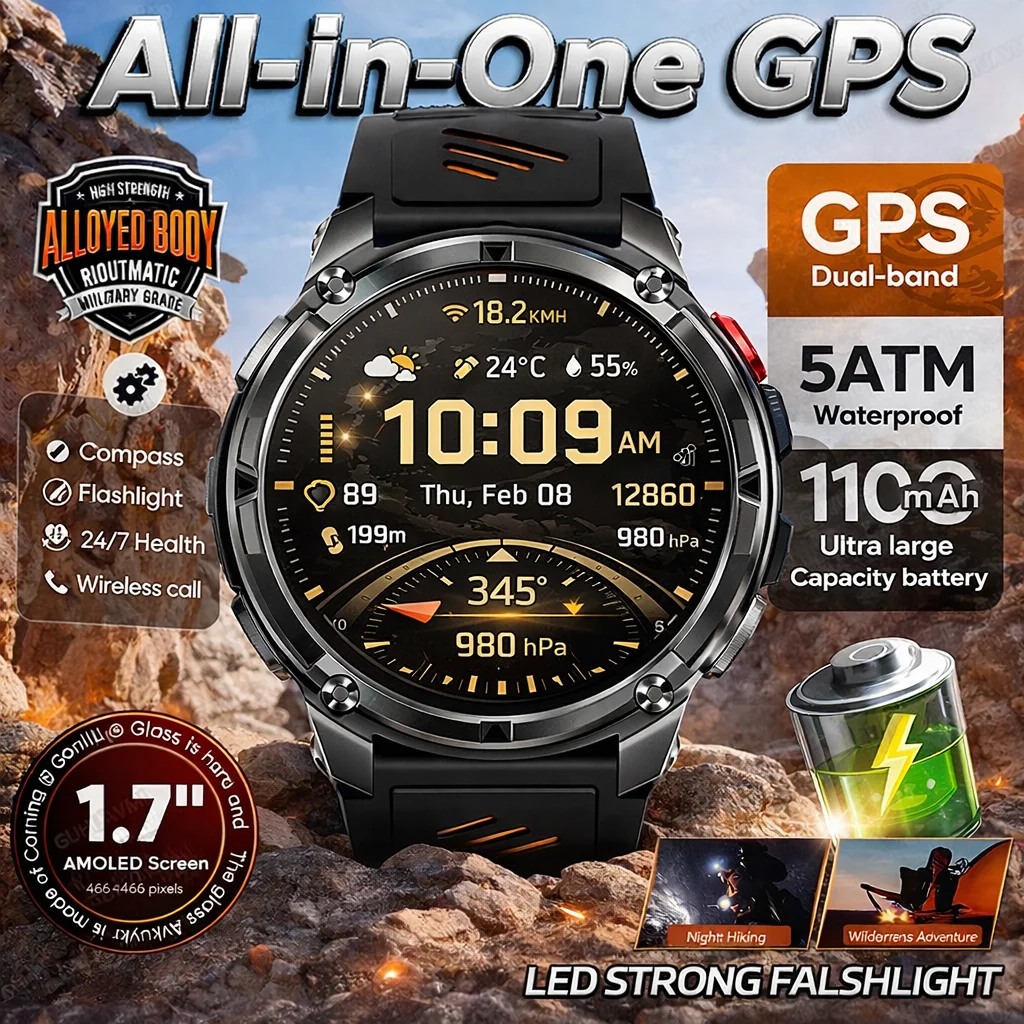Новые смарт-часы 2026 года с GPS, 1,7-дюймовым экраном, водонепроницаемостью 5ATM, для фридайвинга, со встроенным двухдиапазонным GNSS, отображением данных в реальном времени, компасом, военные смарт-часы
Новые смарт-часы 2026 года с GPS, 1,7-дюймовым экраном, водонепроницаемостью 5ATM, для фридайвинга, со встроенным двухдиапазонным GNSS, отображением данных в реальном времени, компасом, военные смарт-часы