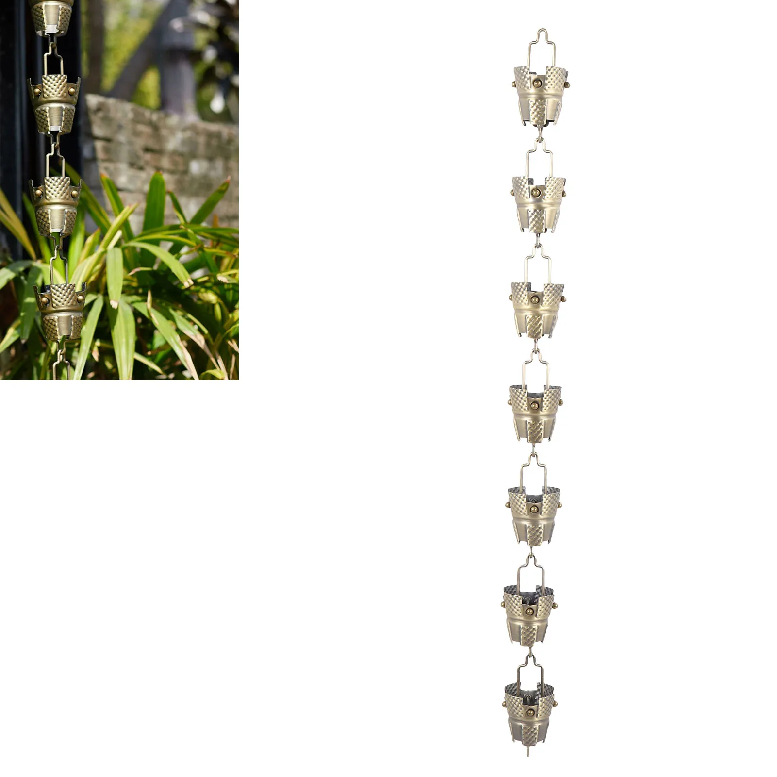 Gutter Rain Chain Bronze Tripod Rain Chain 3.3FT 7 Cups Electroplated Antique Bronze Decorative Hanging Gutter Chain for Outside
Gutter Rain Chain Bronze Tripod Rain Chain 3.3FT 7 Cups Electroplated Antique Bronze Decorative Hanging Gutter Chain for Outside