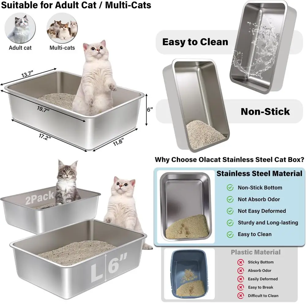 Large Metal Cat Litter Box for Adult Cats - Easy Clean, Non-Stick, Odor-Free, 19.68 x 13.77 x 6
Large Metal Cat Litter Box for Adult Cats - Easy Clean, Non-Stick, Odor-Free, 19.68 x 13.77 x 6
