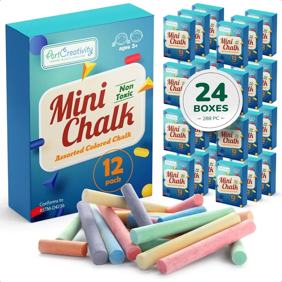 288 Count Mini Chalk Set for 24 Boxes NonToxic Art and Craft Supplies Chalks School Supplies Birthday Party Favors for Boys and
288 Count Mini Chalk Set for 24 Boxes NonToxic Art and Craft Supplies Chalks School Supplies Birthday Party Favors for Boys and