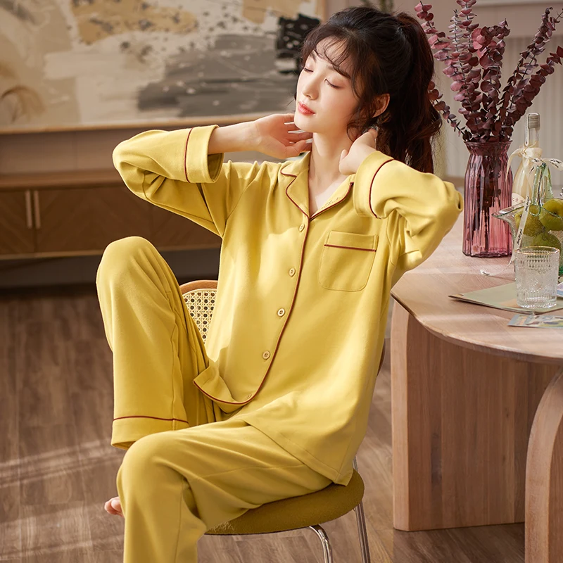 Full Pure Cotton Pajamas Set Women Lapel Cardigan Pyjamas Long Sleeve Shirt Pants Female Homewear Fashion Lapel M-3XL Sleepwear
Full Pure Cotton Pajamas Set Women Lapel Cardigan Pyjamas Long Sleeve Shirt Pants Female Homewear Fashion Lapel M-3XL Sleepwear