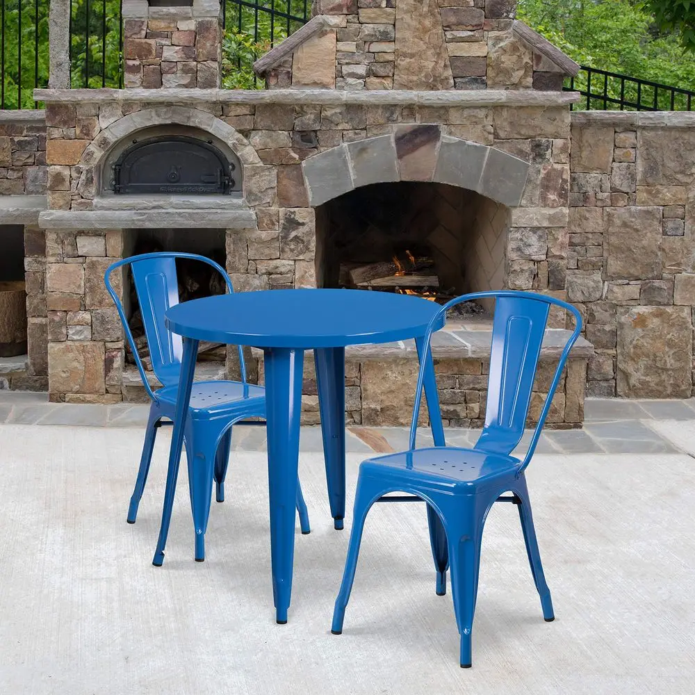 Commercial 30 Round Blue Metal IndoorOutdoor Table Set with 2 Cafe Chairs
Commercial 30 Round Blue Metal IndoorOutdoor Table Set with 2 Cafe Chairs