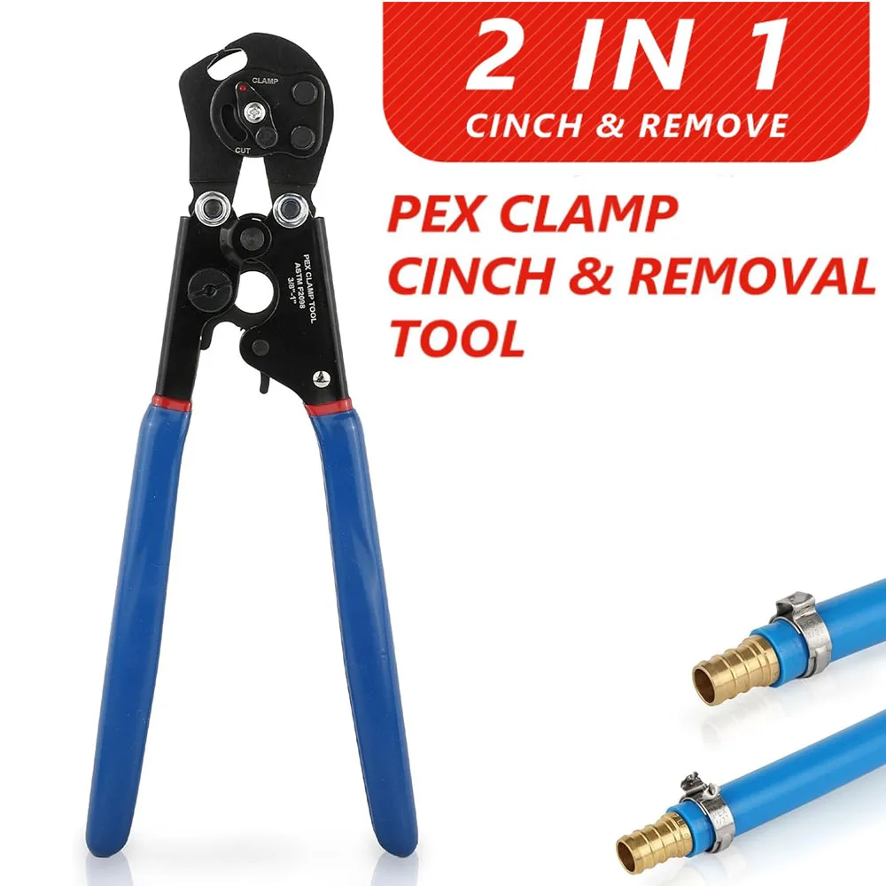 2-in-1 Pex Ratchet Cinch Crimping Tool with Removing Function for Stainless Steel Clamps from 3/8" to 1" ASTM 2098 Standard
2-in-1 Pex Ratchet Cinch Crimping Tool with Removing Function for Stainless Steel Clamps from 3/8" to 1" ASTM 2098 Standard