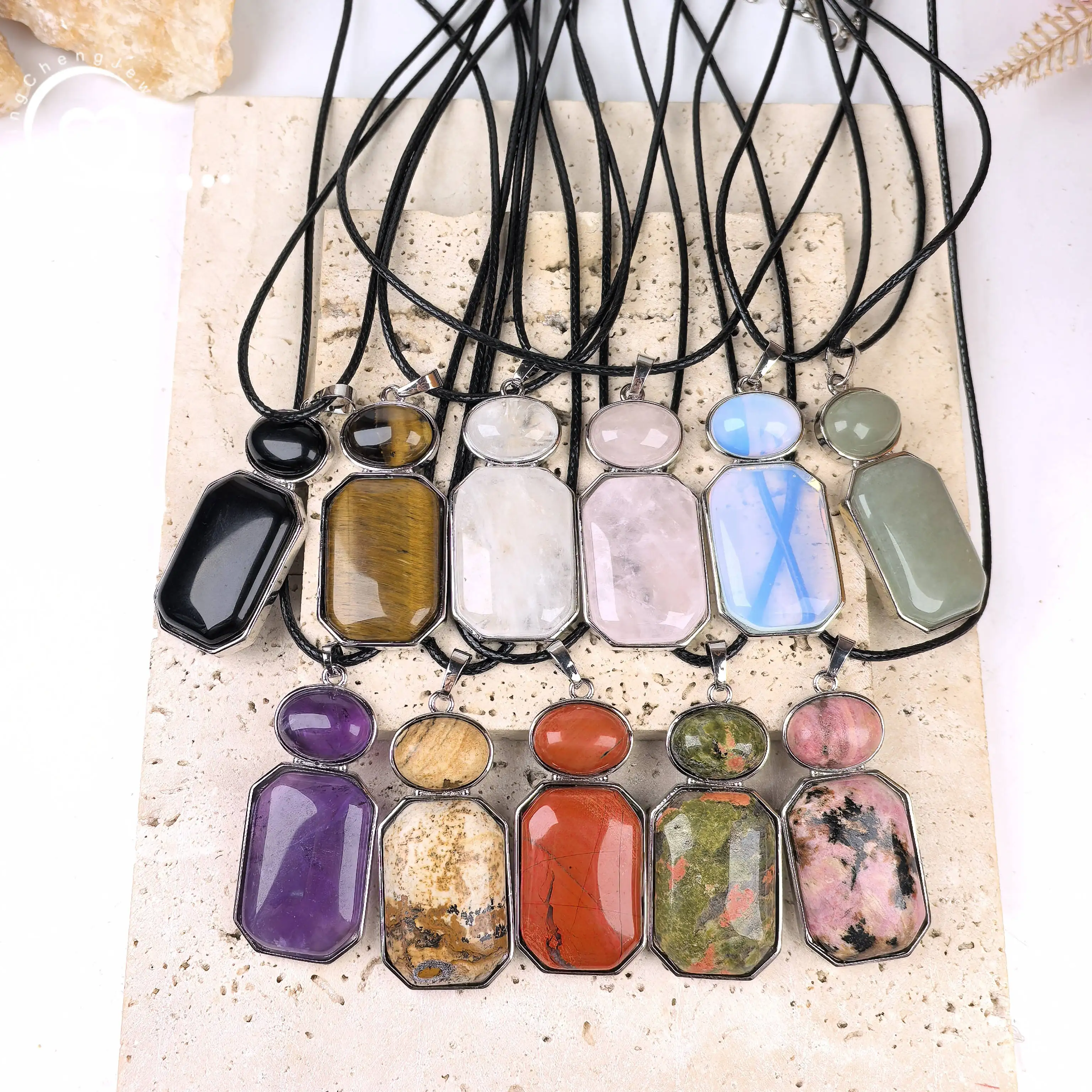 Healing Crystal Gemstone Geometric Pendants Necklace Rhodonite Tiger eye Obsidian Rose Quartz Amethyst Charms Jewelry QC3423
Healing Crystal Gemstone Geometric Pendants Necklace Rhodonite Tiger eye Obsidian Rose Quartz Amethyst Charms Jewelry QC3423