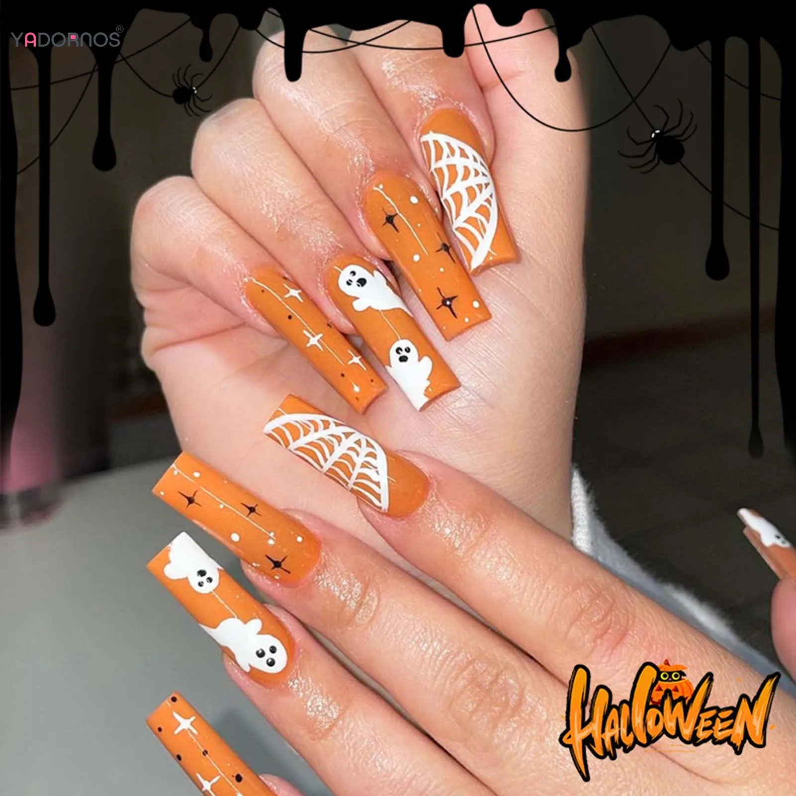 24pcs Wearable Halloween Fake Nails Glossy Orange Long Coffin Press On Nails With Ghost Pumpkin Designs Fake Nails For Party
24pcs Wearable Halloween Fake Nails Glossy Orange Long Coffin Press On Nails With Ghost Pumpkin Designs Fake Nails For Party