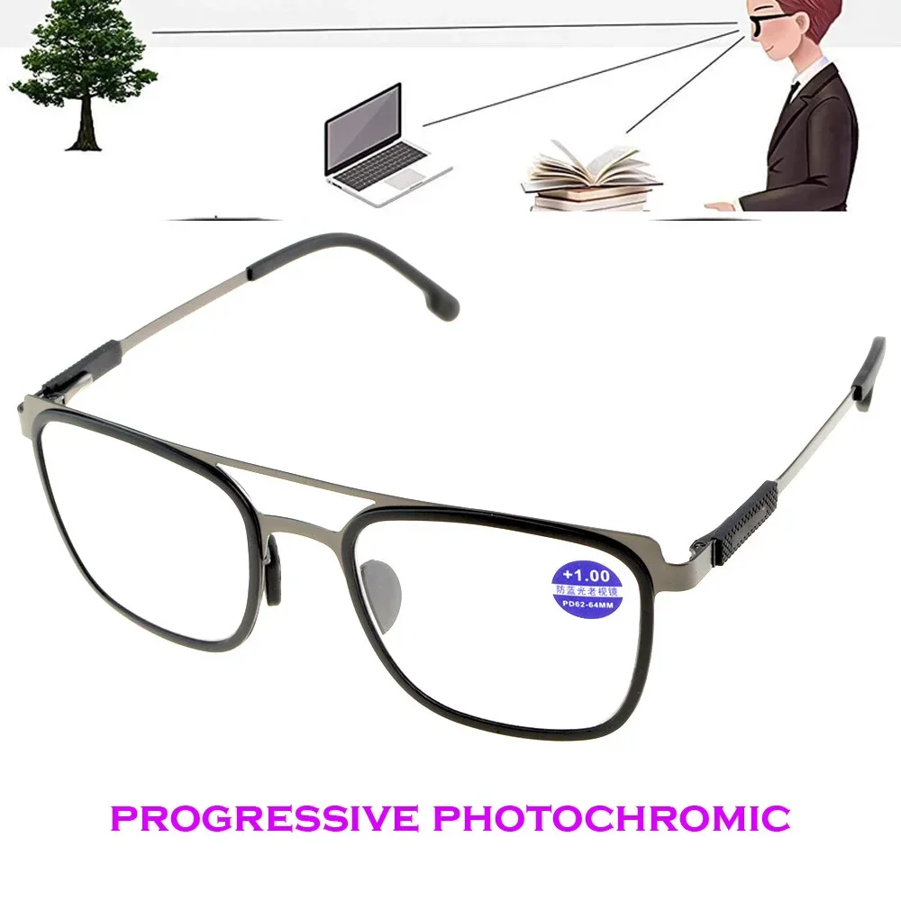 Progressive Photochromic Reading Glasses Men Blue Light Blocking Rectangle Frame Light Reading Glasses Women Indoor Outdoor
Progressive Photochromic Reading Glasses Men Blue Light Blocking Rectangle Frame Light Reading Glasses Women Indoor Outdoor