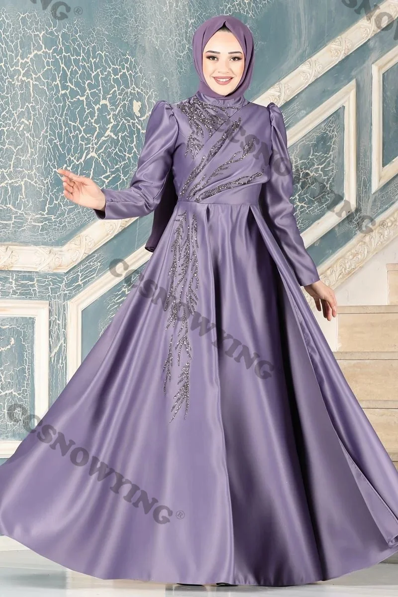 Appliques Beaded Satin Muslim Evening Dresses Long Sleeve Hijab Islamic Formal Party Gown Women Arabic Dubai Robes De Soirée
Appliques Beaded Satin Muslim Evening Dresses Long Sleeve Hijab Islamic Formal Party Gown Women Arabic Dubai Robes De Soirée