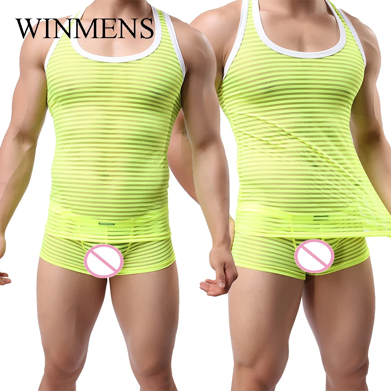 Men's Stripe See Through Tank Tops Summer Adult Solid Elastic Fitness Bodybuilding Undershirts O-neck Sheer Sleeveless Singlets
Men's Stripe See Through Tank Tops Summer Adult Solid Elastic Fitness Bodybuilding Undershirts O-neck Sheer Sleeveless Singlets