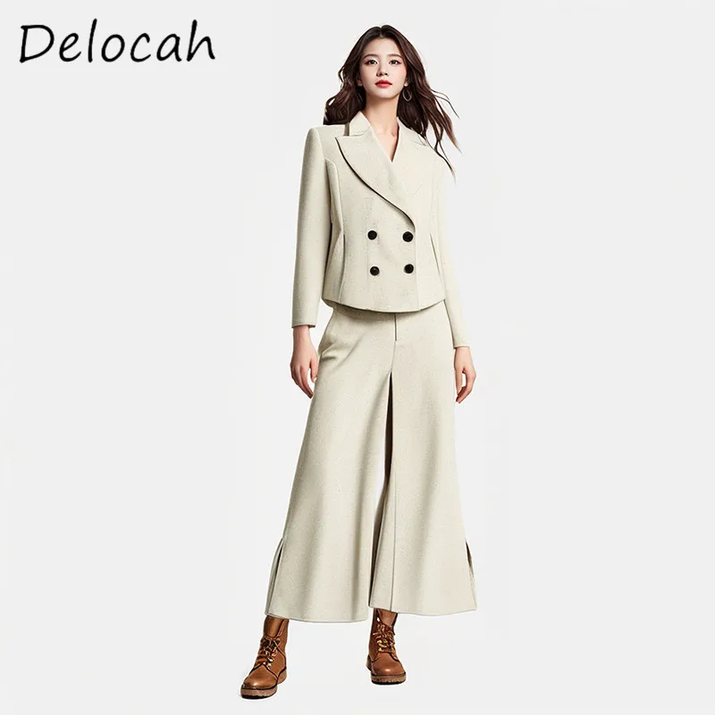 Delocah Fashion Design Women's Turn-Down Collar Khaki Double breasted Long Sleeve Coat Medium Long Length Straight Pants Set
Delocah Fashion Design Women's Turn-Down Collar Khaki Double breasted Long Sleeve Coat Medium Long Length Straight Pants Set