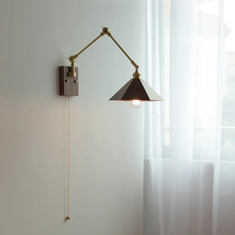 New bedside wall lamp Japanese retractable walnut with rope switch can rotate study bedroom lamps
New bedside wall lamp Japanese retractable walnut with rope switch can rotate study bedroom lamps