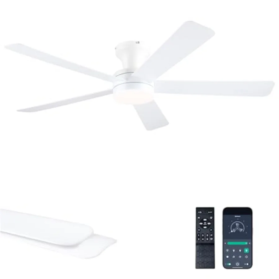 Flush Mount Ceiling Fans with Lights, 46" White Low Profile Ceiling Fan with 3CCT Dimmable LED Light, 6 Wind Speeds Adjustable,
Flush Mount Ceiling Fans with Lights, 46" White Low Profile Ceiling Fan with 3CCT Dimmable LED Light, 6 Wind Speeds Adjustable,