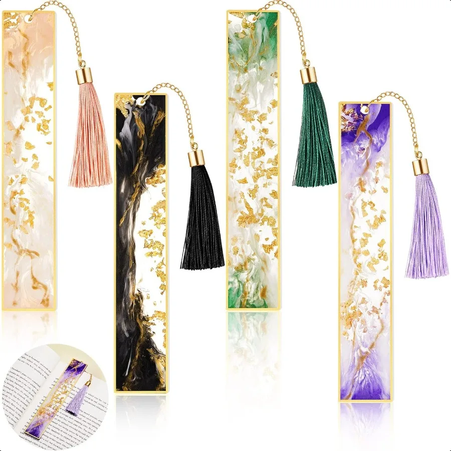 4 Pieces Resin Bookmarks Handmade Resin Gilt Bookmarks with Tassels Presents for Women Students Teachers and Book Lovers School
4 Pieces Resin Bookmarks Handmade Resin Gilt Bookmarks with Tassels Presents for Women Students Teachers and Book Lovers School