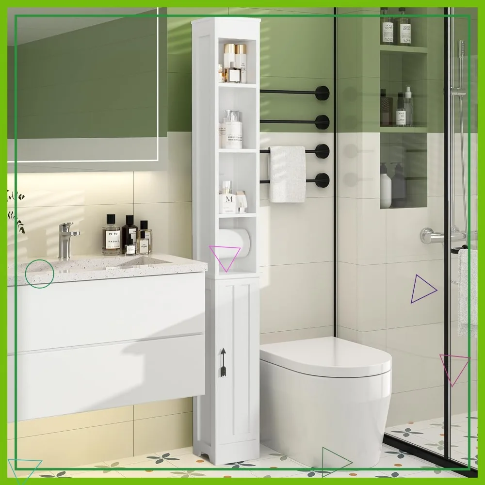 Slim Bathroom Storage Cabinet with Adjustable Shelves, Toilet Paper Holder, Magnetic Door for Small Spaces, White
Slim Bathroom Storage Cabinet with Adjustable Shelves, Toilet Paper Holder, Magnetic Door for Small Spaces, White
