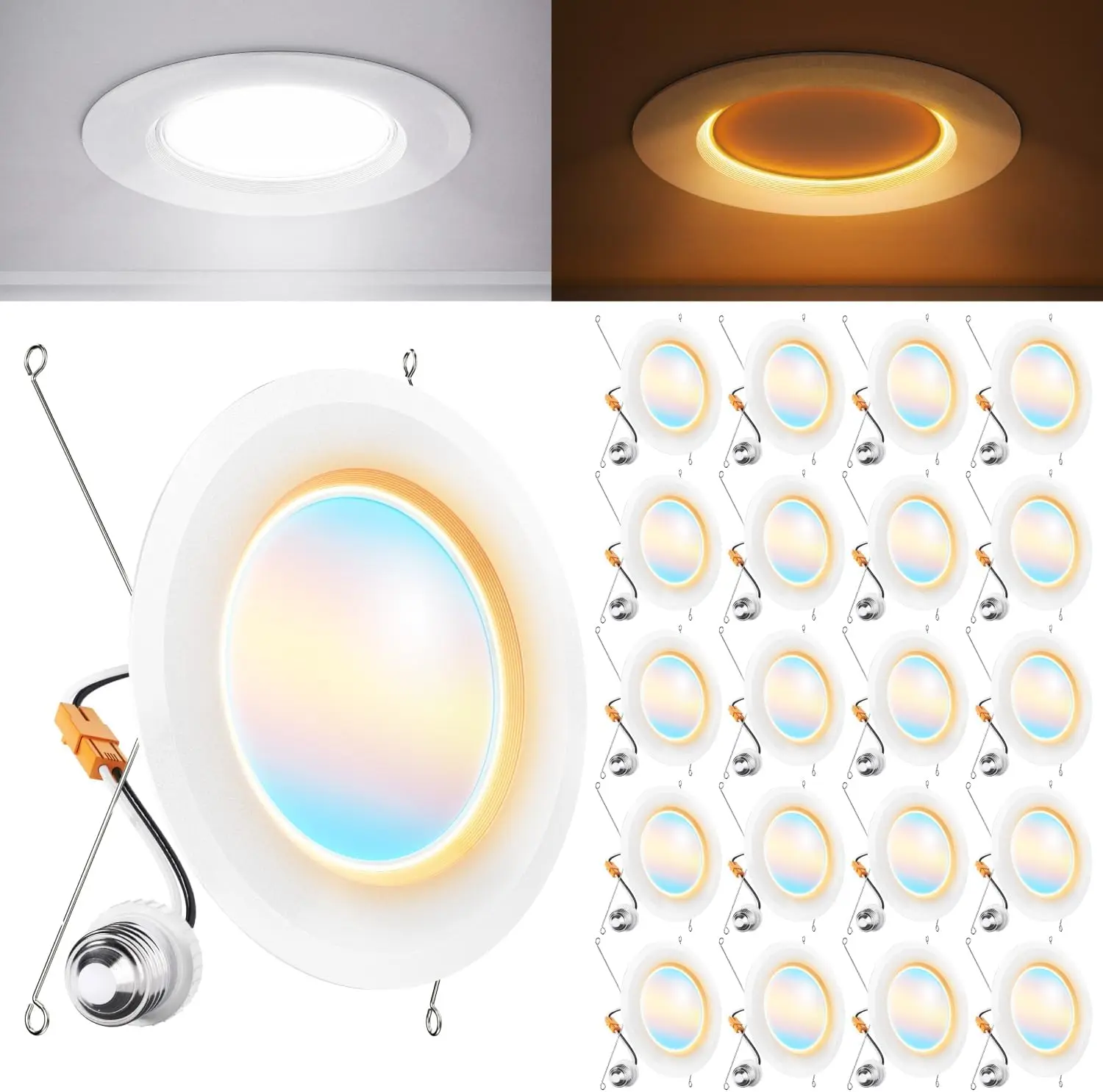 20 Pack 6 Inch Recessed LED Lights with Night Light, Dimmable, Selectable CCT 2700K-6000K, ETL Rated for Damp Locations
20 Pack 6 Inch Recessed LED Lights with Night Light, Dimmable, Selectable CCT 2700K-6000K, ETL Rated for Damp Locations