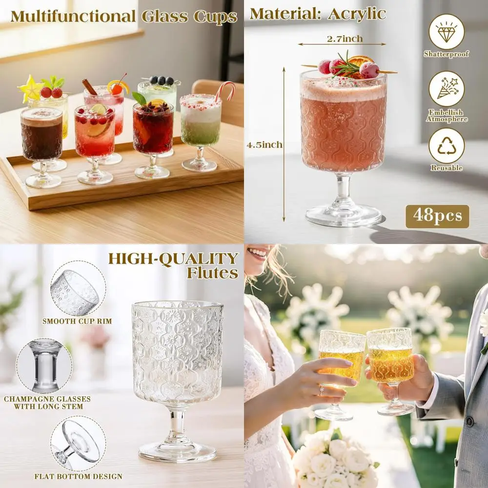 Set of 48 Elegant 8oz Clear Plastic Goblets with Embossed Floral Design for Weddings and Special Events
Set of 48 Elegant 8oz Clear Plastic Goblets with Embossed Floral Design for Weddings and Special Events