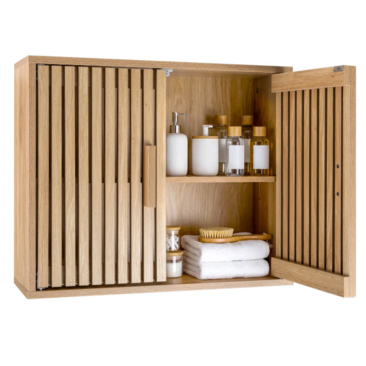 Natural 2-Tier Wall Mounted Bathroom Cabinet with Slatted Doors, Large Capacity & Space-saving Storage
Natural 2-Tier Wall Mounted Bathroom Cabinet with Slatted Doors, Large Capacity & Space-saving Storage
