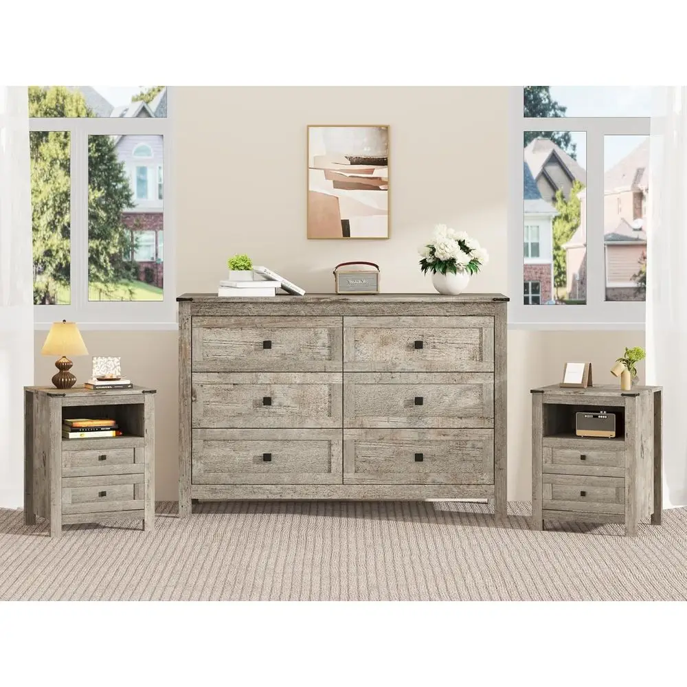 3 Piece Bedroom Set - Includes 6 Der Drer or Bedroom, Set o 2 Nightstands with Open Storage Shel and Ders, Retro Drer and Nights
3 Piece Bedroom Set - Includes 6 Der Drer or Bedroom, Set o 2 Nightstands with Open Storage Shel and Ders, Retro Drer and Nights