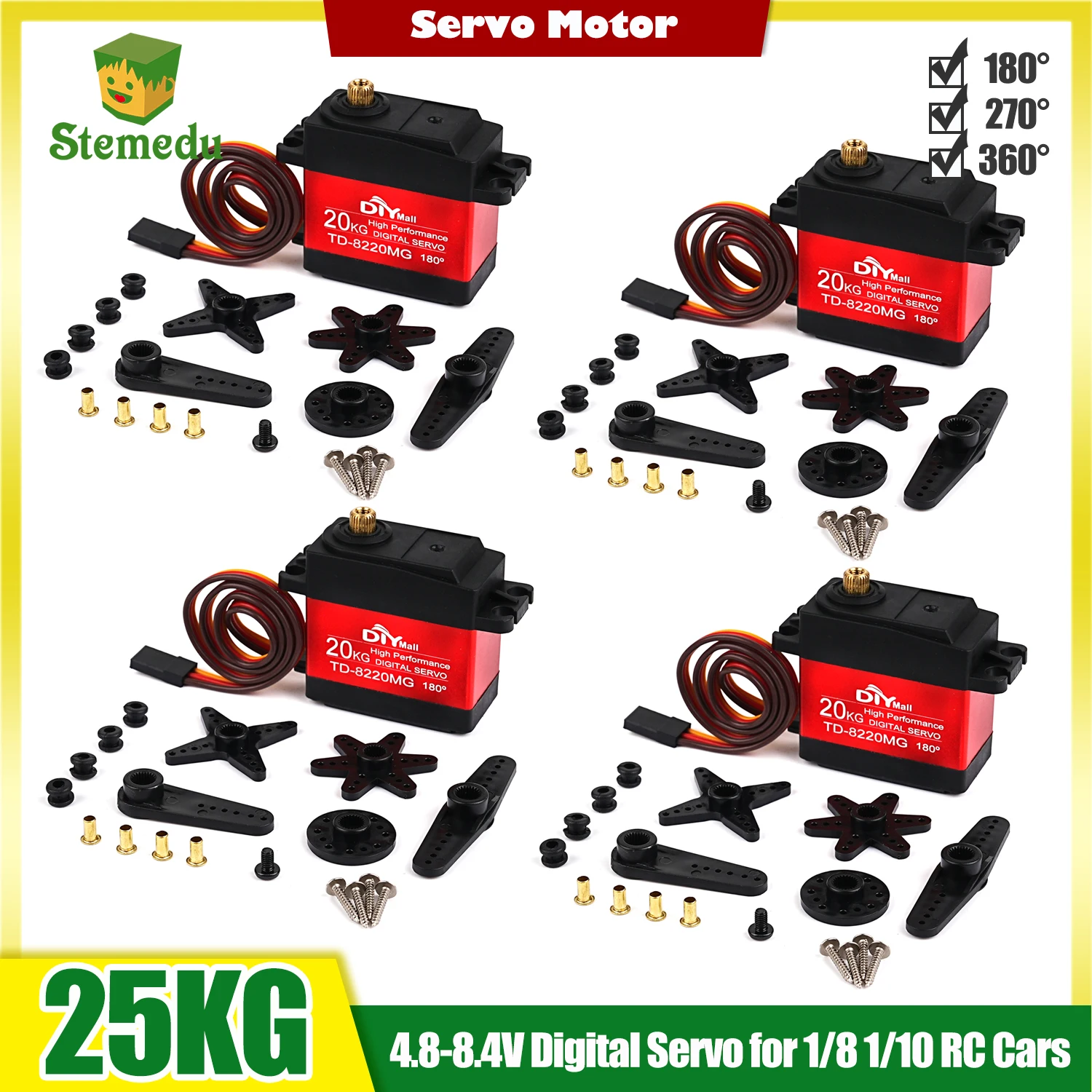 4pcs TD-8220MG 20KG Digital Servos - Metal Gear Steering Motor for Heavy-Duty RC Robots & Crawlers (360° Rotation)
4pcs TD-8220MG 20KG Digital Servos - Metal Gear Steering Motor for Heavy-Duty RC Robots & Crawlers (360° Rotation)