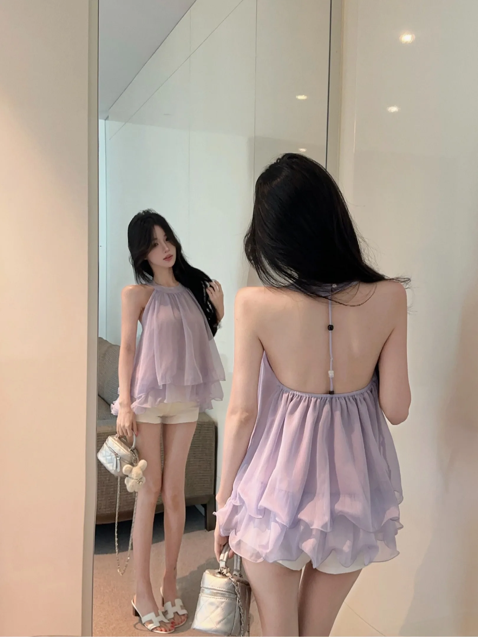 Loose Women's Sleeveless Vest Summer New Style Purple Beautiful Base Top with Lace Hem Hanging Neck Design Polyester Fiber
Loose Women's Sleeveless Vest Summer New Style Purple Beautiful Base Top with Lace Hem Hanging Neck Design Polyester Fiber
