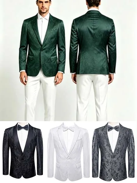 Men's Single Paisley Jacquard Blazer, Colors: Black, White, Gray, Green, Elegant Outerwear for Weddings, Banquets
Men's Single Paisley Jacquard Blazer, Colors: Black, White, Gray, Green, Elegant Outerwear for Weddings, Banquets